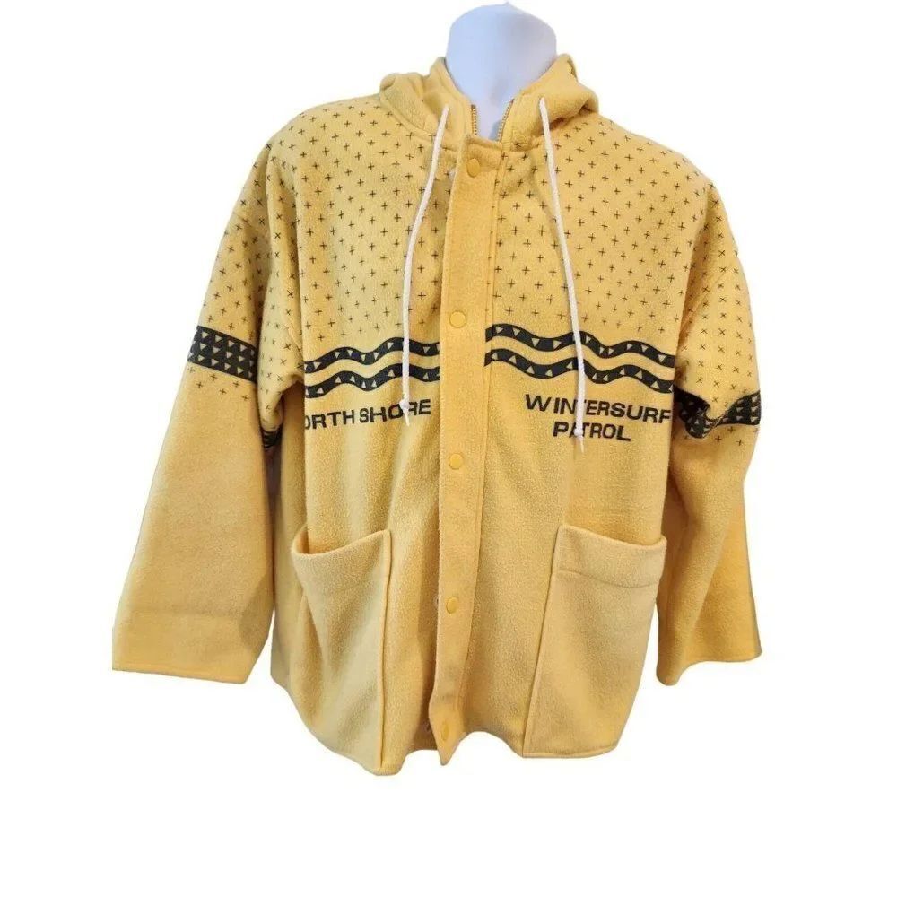 Vintage 80s North Shore Winter Surf Patrol Yellow Black Hooded Jacket Fleece